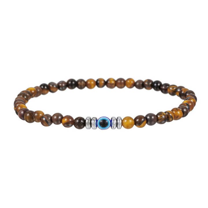 Gold Tiger Eye Gemstone with Evil Eye 4mm Bracelet for wholesale by It's Your Journey LLC