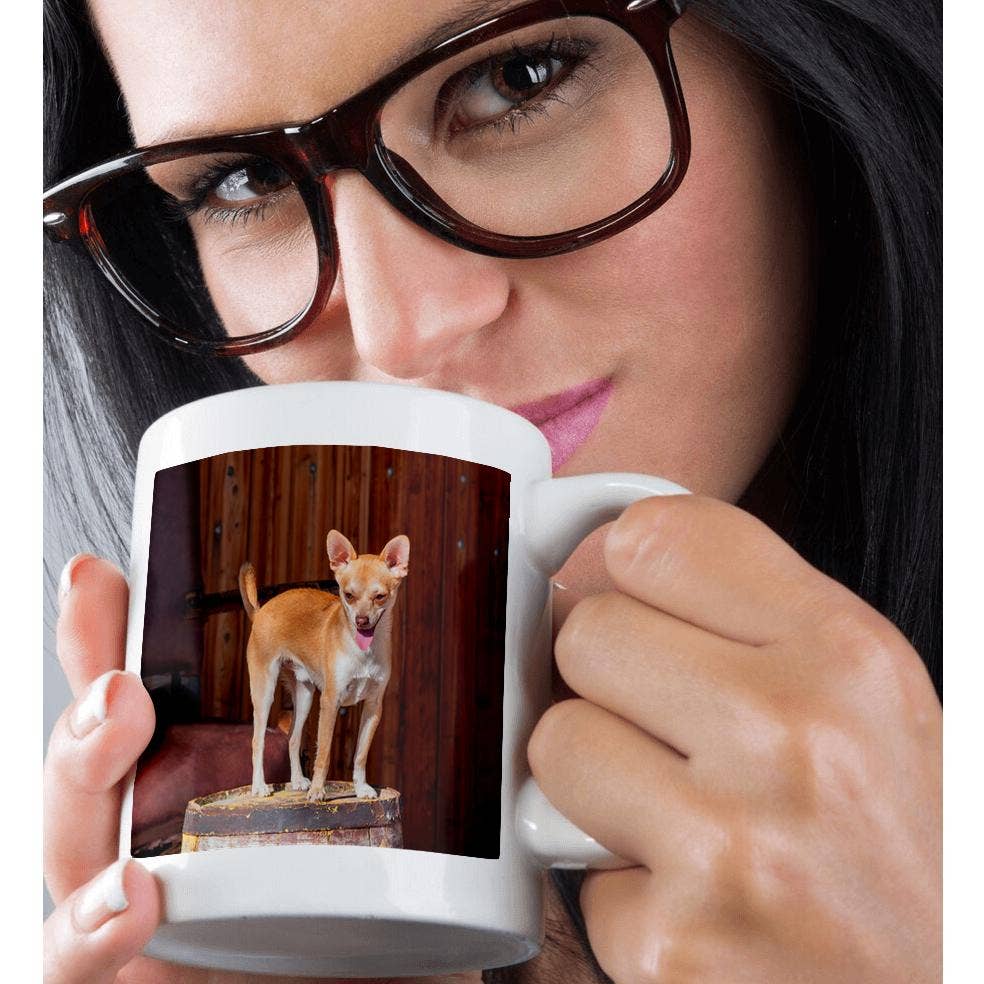 3dRose - Wholesale Coffee Mug - 3dRose, Chihuahua standing on a wooden barrel, Mug9