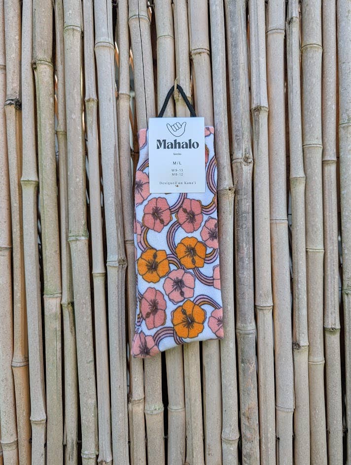 Koloa Farms - Wholesale Socks - Unisex - Retro Hibiscus Socks - Hawaiian Print Socks - Pink Flower7
