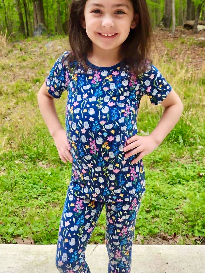 Floral Cats Two Piece Bamboo Pajamas Shirt & Pants Set for wholesale by Popoki Pajamas