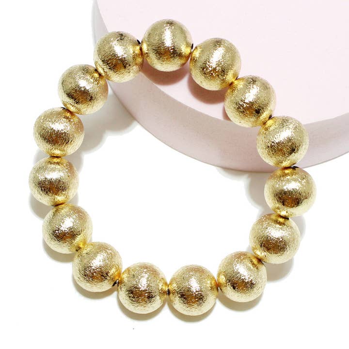 SOPHIA WHOLESALE - Wholesale Beaded Bracelet - Lightweight Brass Textured Ball Stretch Bracelet1