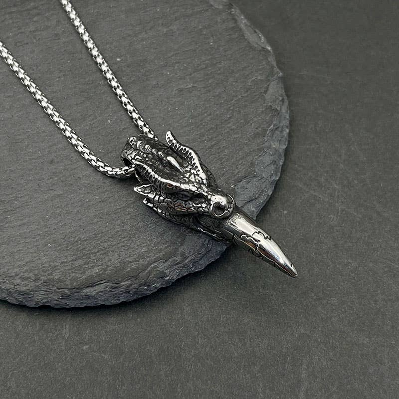 GemMeet – wholesale Pendant/charm necklace – Vintage Dragon Head Knife Pendant Necklace for Men4