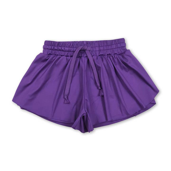 Purple kids girls activewear summer yoga shorts for wholesale by Yawoo Garments