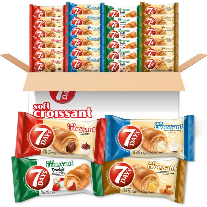 Croissant Moelleux, Pack Variété 4 Saveurs (75g, Pack de 24) pour la vente par 7days Snacks