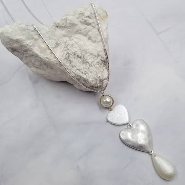 The Pretty Jewellery - Wholesale Pendant/Charm Necklace - Long Double Tall Heart Necklace