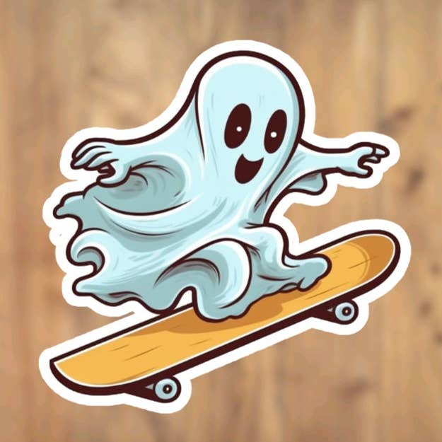 Creep It Real, Skateboarding Ghost, Vinyl Sticker, Halloween, Cute Sticker, October, Laptop, Phone Case, Tumbler for wholesale by All for Iris