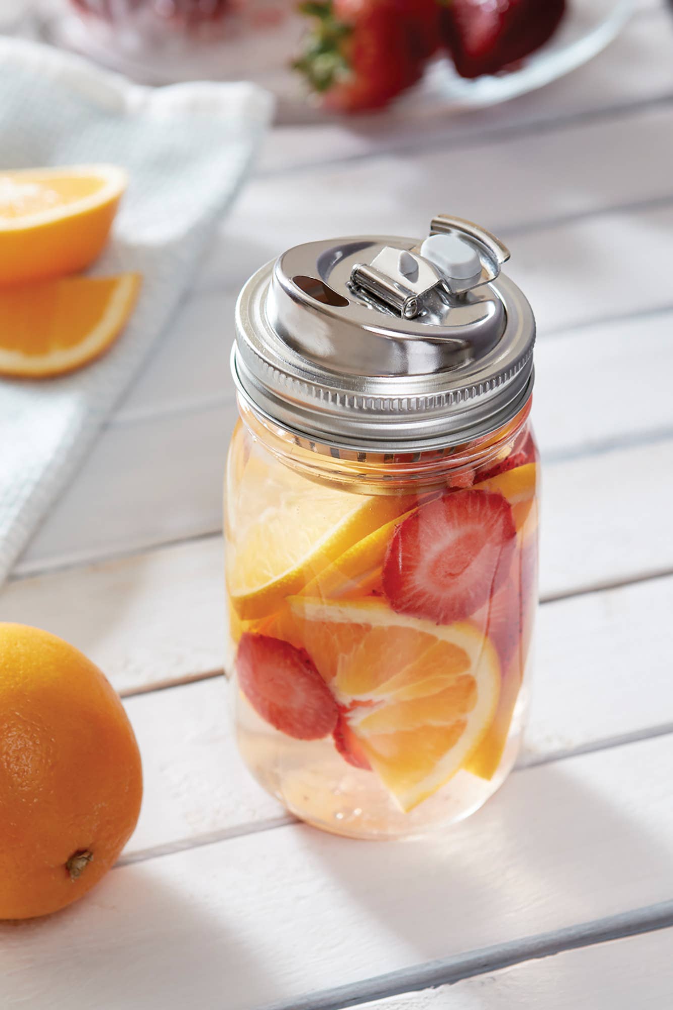 Fox Run Brands – Tampas de bebidas por atacado – Tampa para Jarro com Infusor de Frutas para Mason Jar Boca Regular2