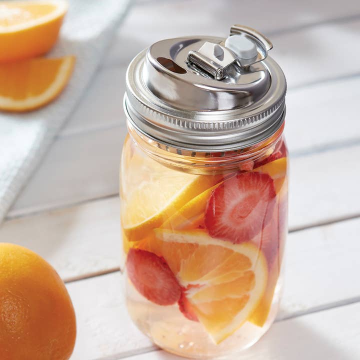 Fox Run Brands – Tampas de bebidas por atacado – Tampa para Jarro com Infusor de Frutas para Mason Jar Boca Regular2