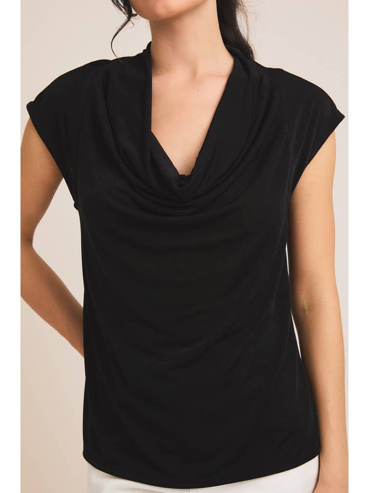 Black SHORT SLEEVE COWL NECK TOP for wholesale on Faire