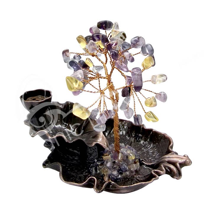 Oceanic Linkways Inc - Wholesale Spiritual Stone/Crystal - (PC)CONE BURNER - BACKFLOW GEM TREE METAL LOTUS FLUORITE 4.0