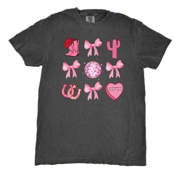 Western Valentine Pink Bow Adult T-shirt for wholesale by Sage & Soil