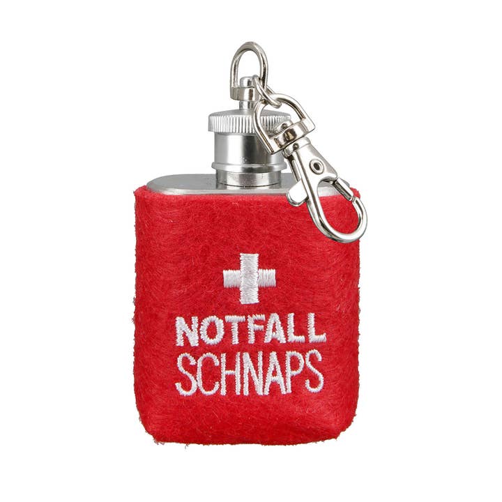 stainless steel/felt keychain “Emergency Schnapps” flask for wholesale by Gilde Handwerk Macrander GmbH & Co. KG