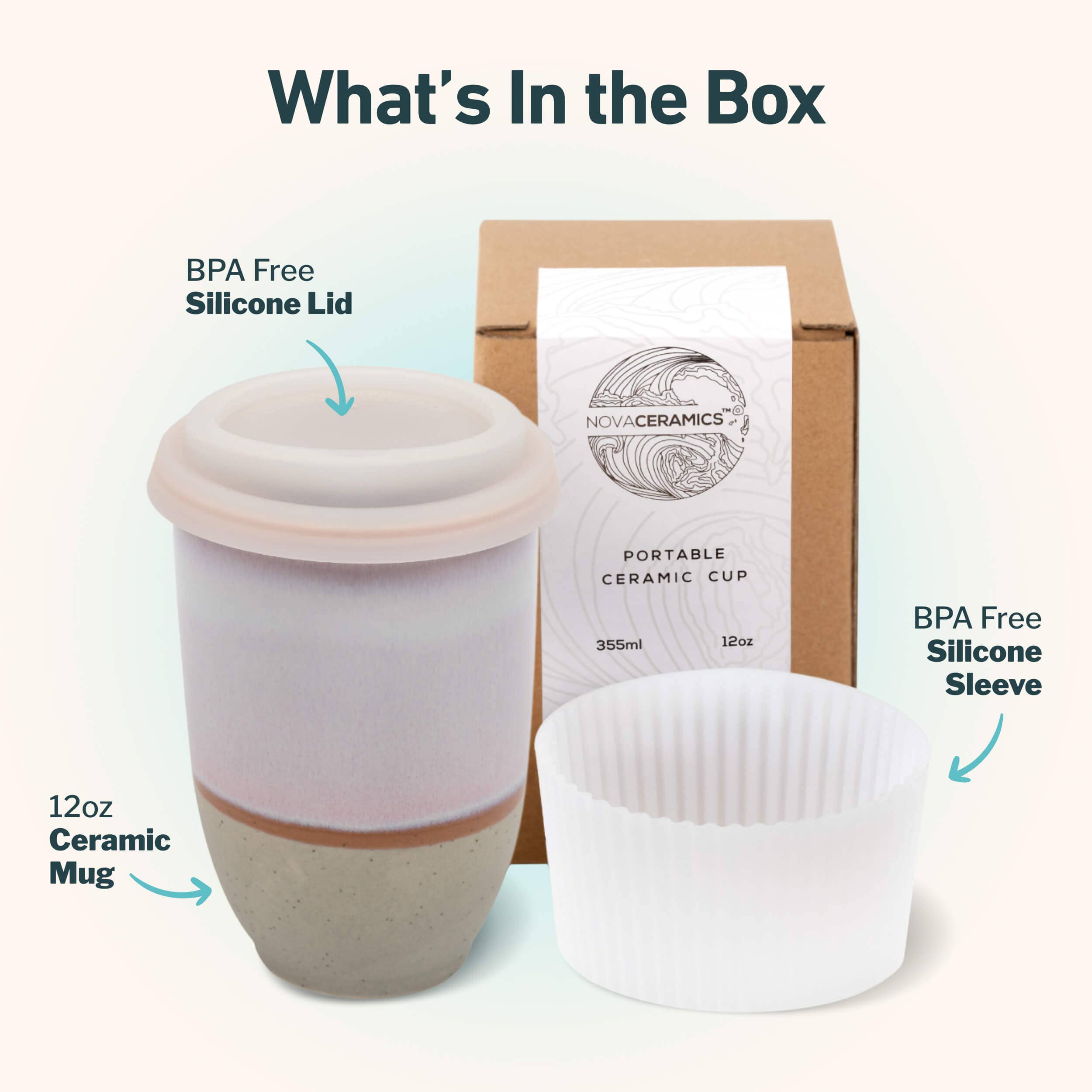 Nova Ceramics Travel Mugs - Wholesale Coffee Mug - Horizon Ceramic Travel Mug – 12oz with Lid & Sleeve1