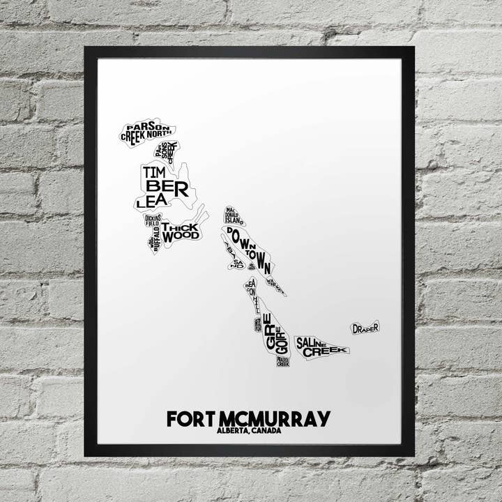 Impressão do mapa da cidade de Tipografia do bairro de Fort McMurray Alberta por atacado de Damon D Chan