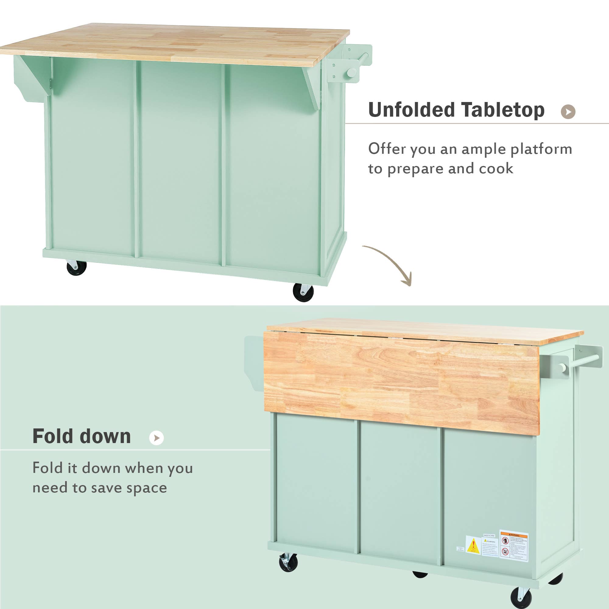 HOMYCASA DESIGN INC - Wholesale Kitchen Storage/Organizer - Mint Green Rolling Work Cart & Drop Leaf Adjustable Storage6