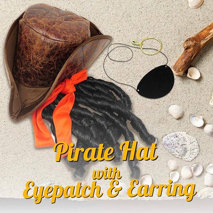 4E's Novelty - Vente Déguisement – unisexe - Ensemble de 3 accessoires pour pirates : cache-œil, chapeau de pirate avec cheveux dreadlocks et bandana rouge2