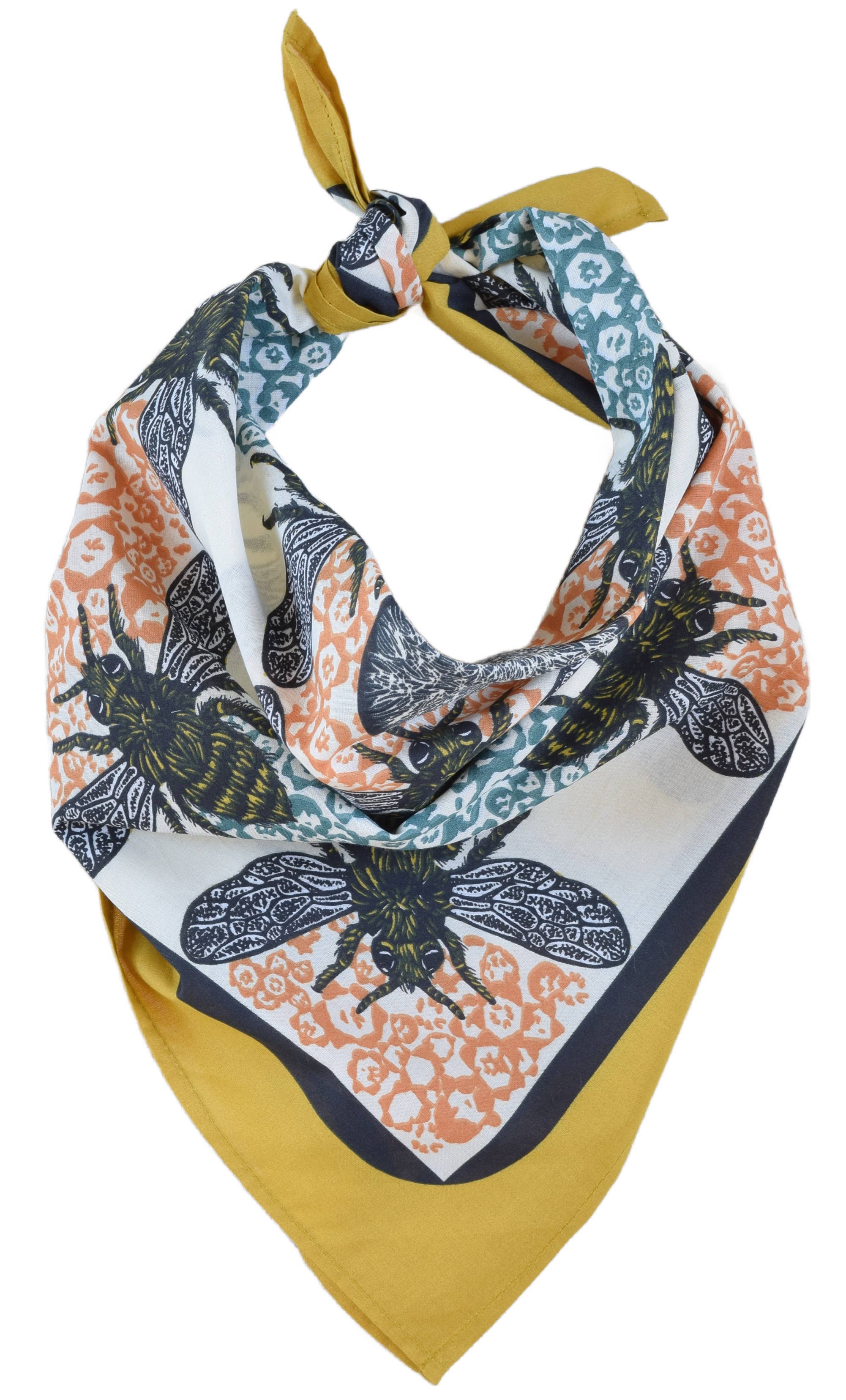 Hearth and Harrow - Wholesale Bandana - Unisex - Honeybee Bandana - 100% Cotton - Yellow Teal - Hand Printed4