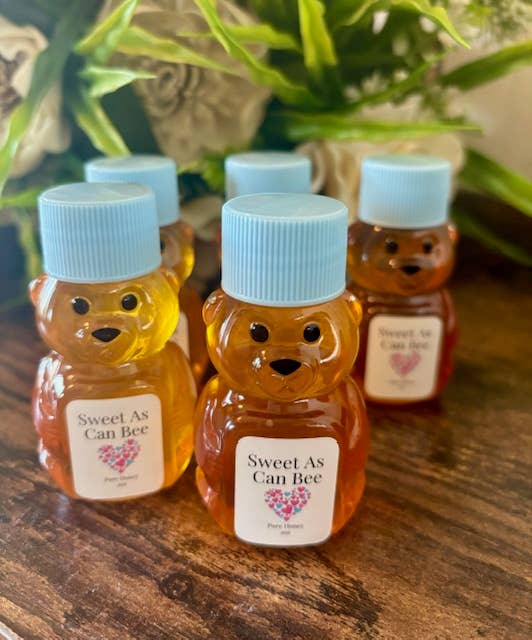 Thy Will Bee Done Apiary - Vendita all'ingrosso Miele - Mini bottiglie blu Honey Bear, bomboniere al miele da 2 once, miele crudo7