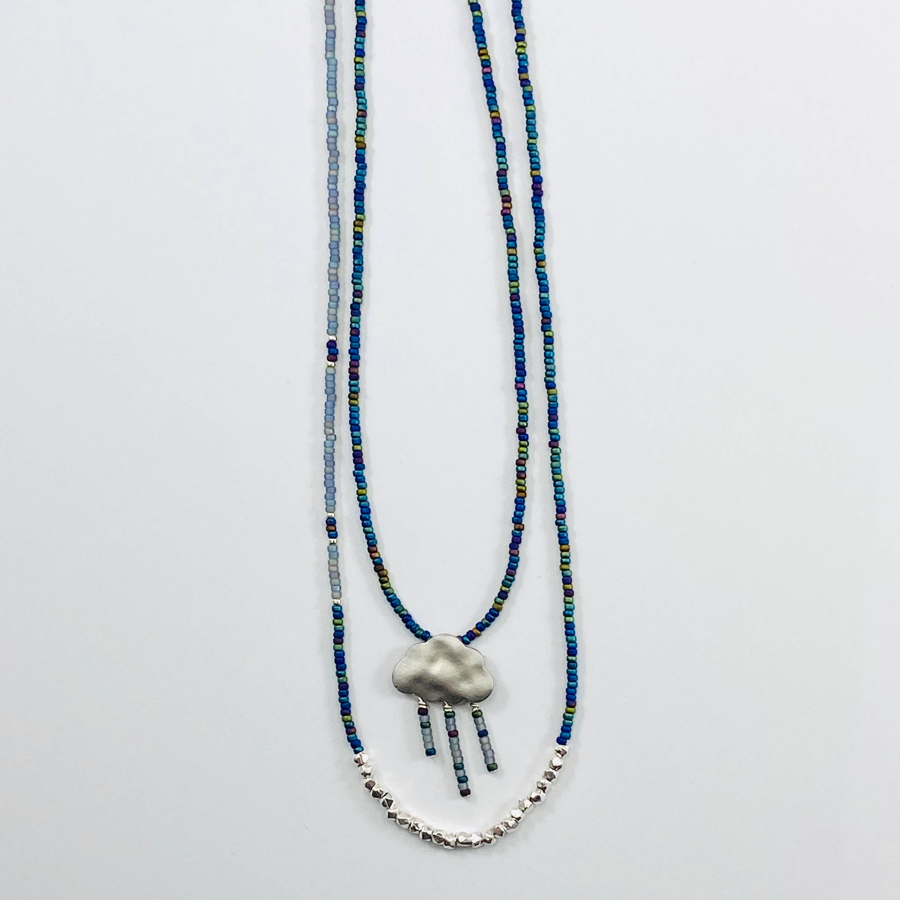 Sarah Crawford Handcrafted - Wholesale Jewelry Set - Grays Triple Beaded Necklace Set - Silver Rain Cloud1