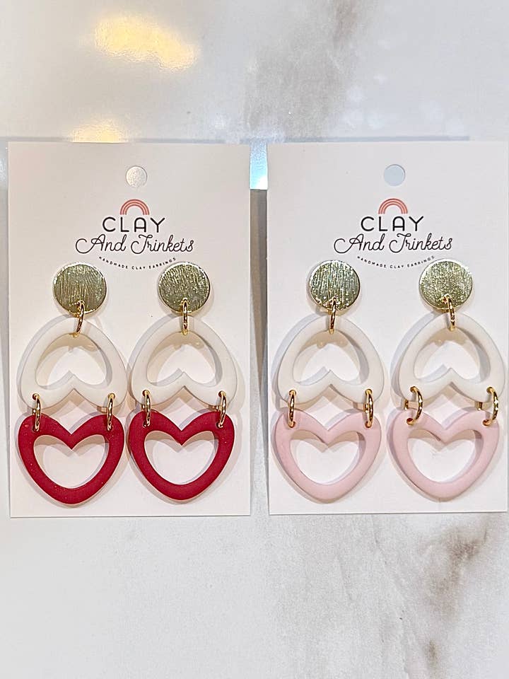 Double Heart Dangle Earrings for wholesale by Clay and Trinkets