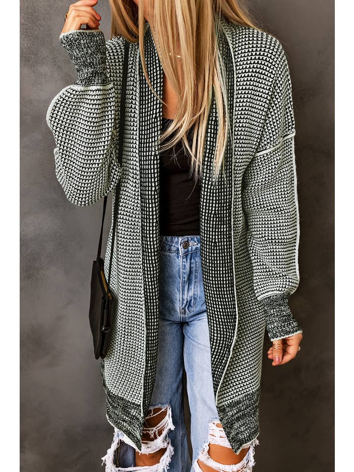 1 the Woman - Wholesale Cardigan - Women's - Plaid Knitted Long Open Front Cardigan - 8 Colors
