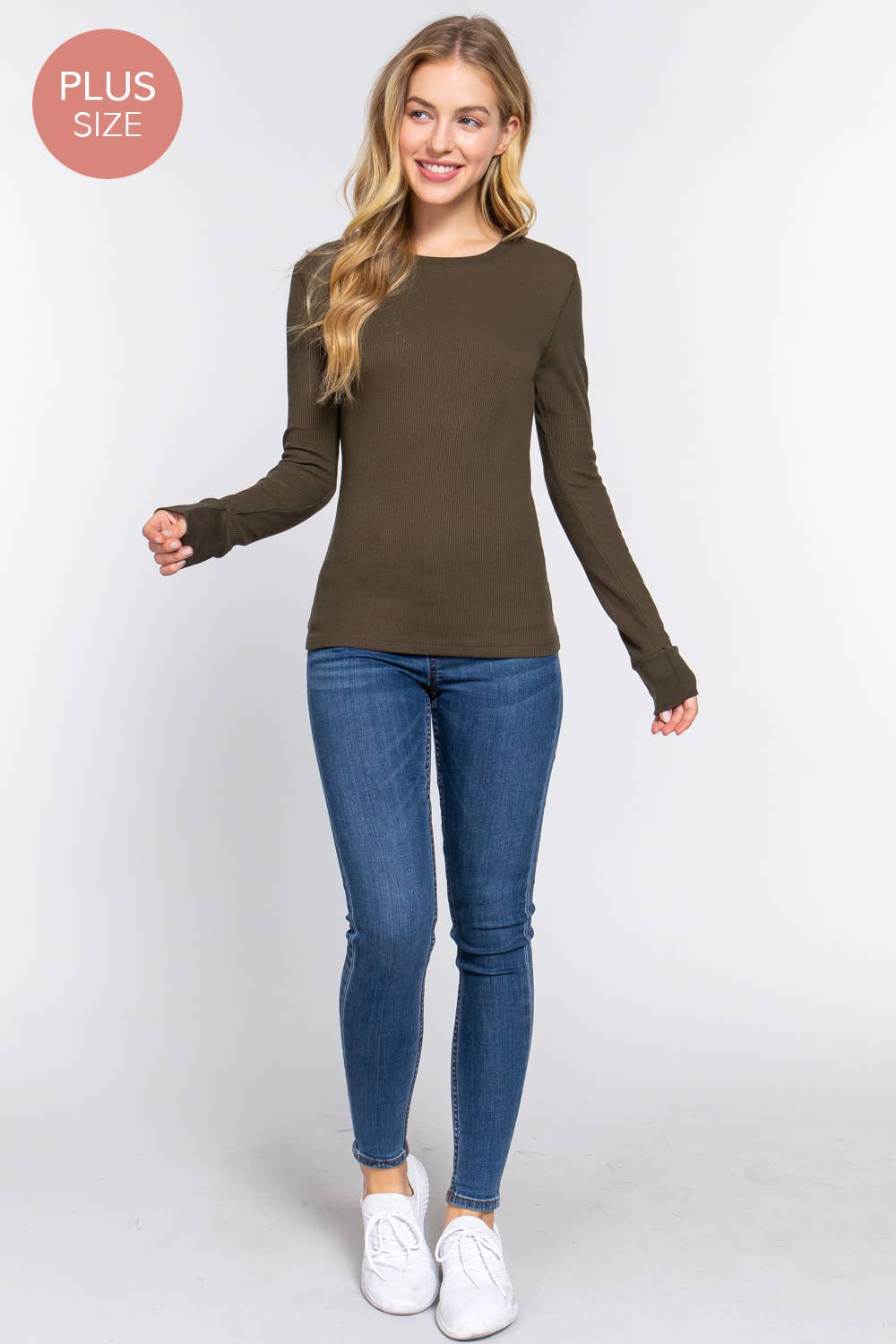 Active Basic | Active USA - Wholesale Knit Top - Women's - [PLUS SIZE] Long Sleeve Crew Neck Thermal Knit Top22