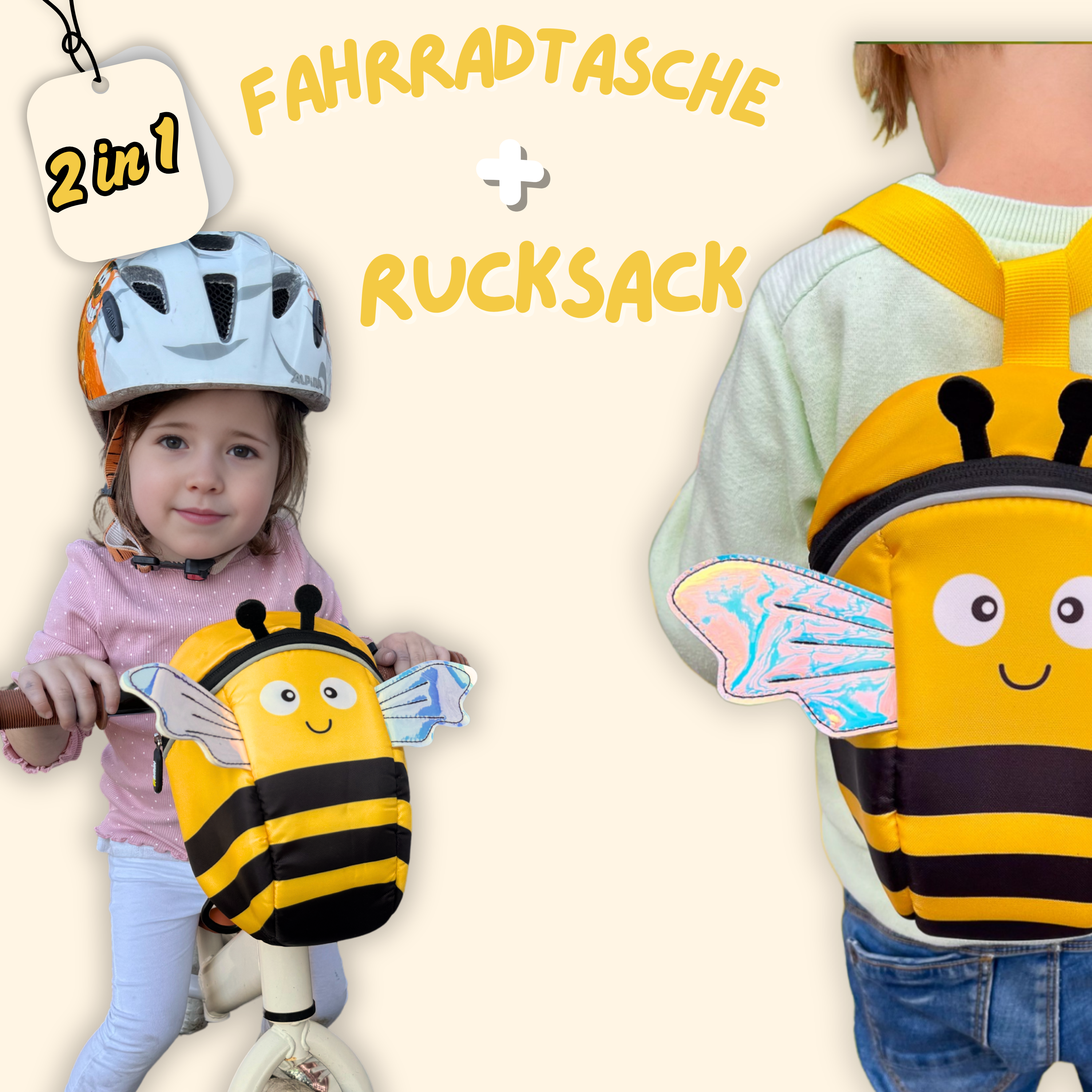 HECKBO - Wholesale Backpack - Kids - 2 in 1 Bicycle Bag & Backpack - Bee1