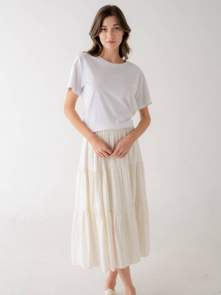 Mikroprickig midikjol med volanger för wholesale av ELLE GREY