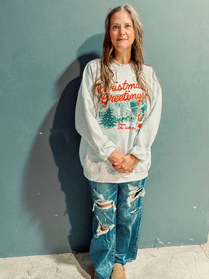 The Clandestine Underground - Wholesale Graphic Sweatshirt - Unisex - Christmas Greetings! North Pole Boxy Cotton Sweatshirt6