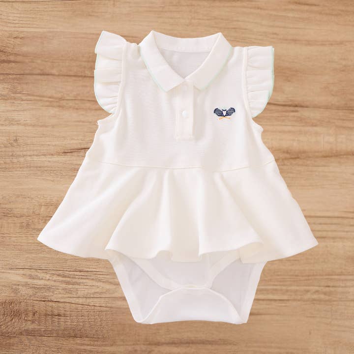 Polo Ruffles Romper - Tennis Borduursel voor wholesale door Blara Organic House