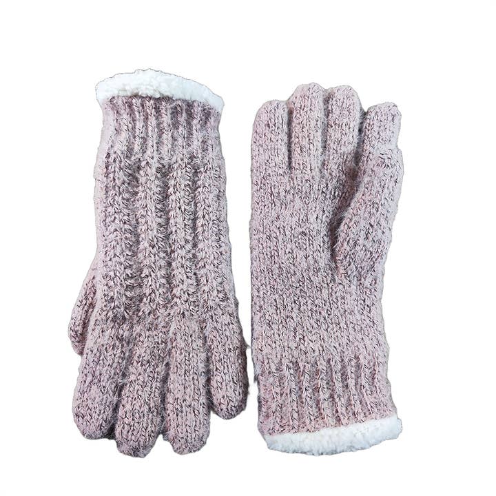 Gants en maille torsadée douce rose chiné doublés en polaire pour la vente par GEMJAR LTD
