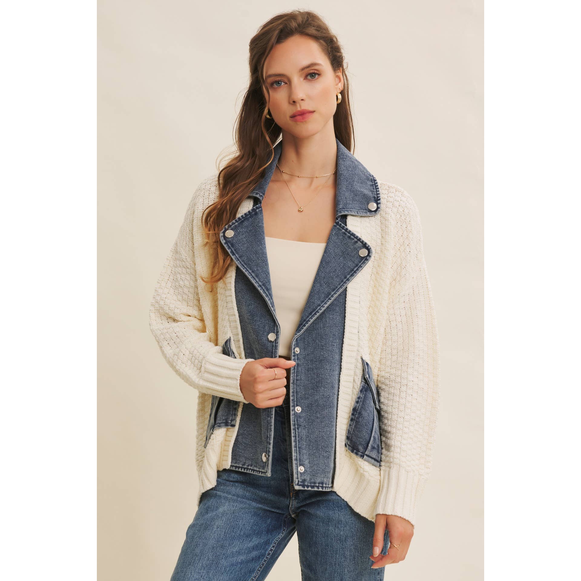 in february - Wholesale Cardigan - Women's - WASHED DENIM AND SWEATER MIXED OVERSIZED CARDIGAN14