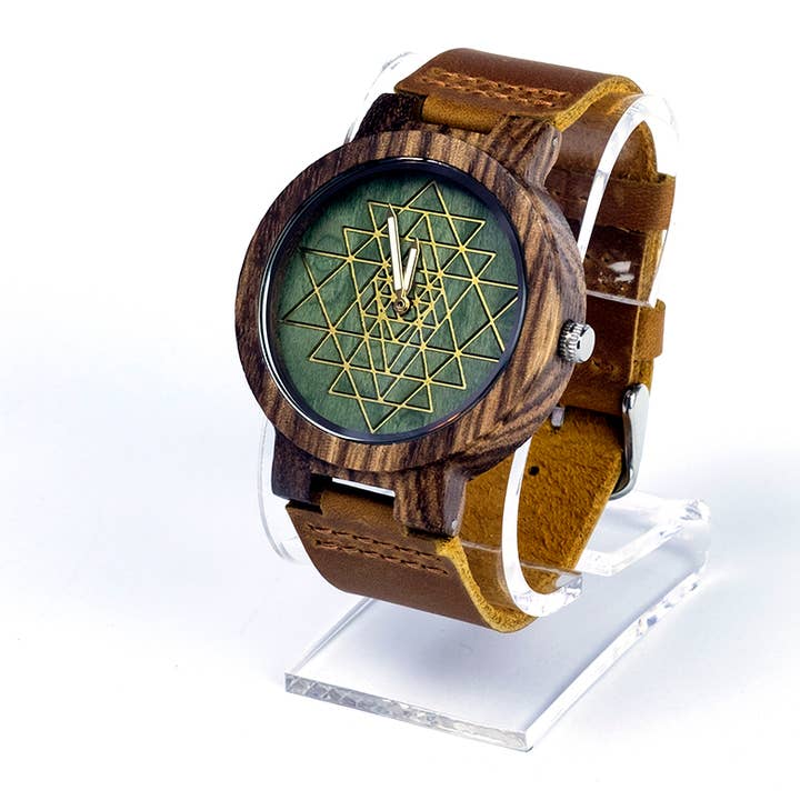 Sri Yantra Continuum Wood Watch for wholesale by Continuum Designs, LLC