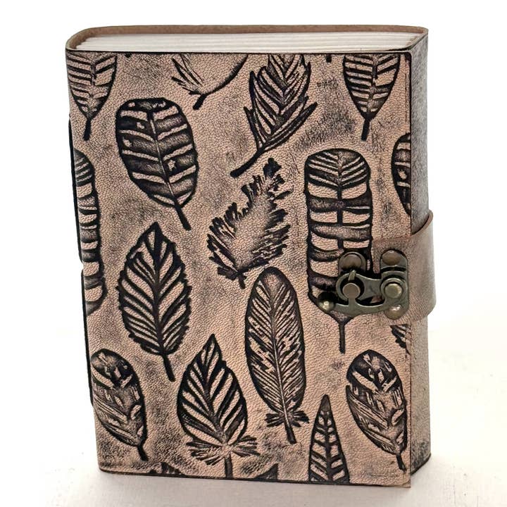 Diario in pelle con foglia in rilievo, diario della natura per la vendita all'ingrosso da parte di HHH Designs