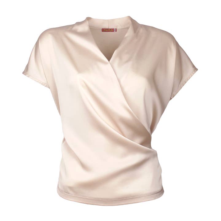 Draped Silky Touch Satin Double-Breasted Blouse With Knitted for wholesale by Lalipop Design