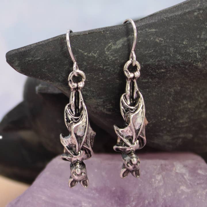 Creature of the Night Silver Bat Earrings for wholesale by ZAD