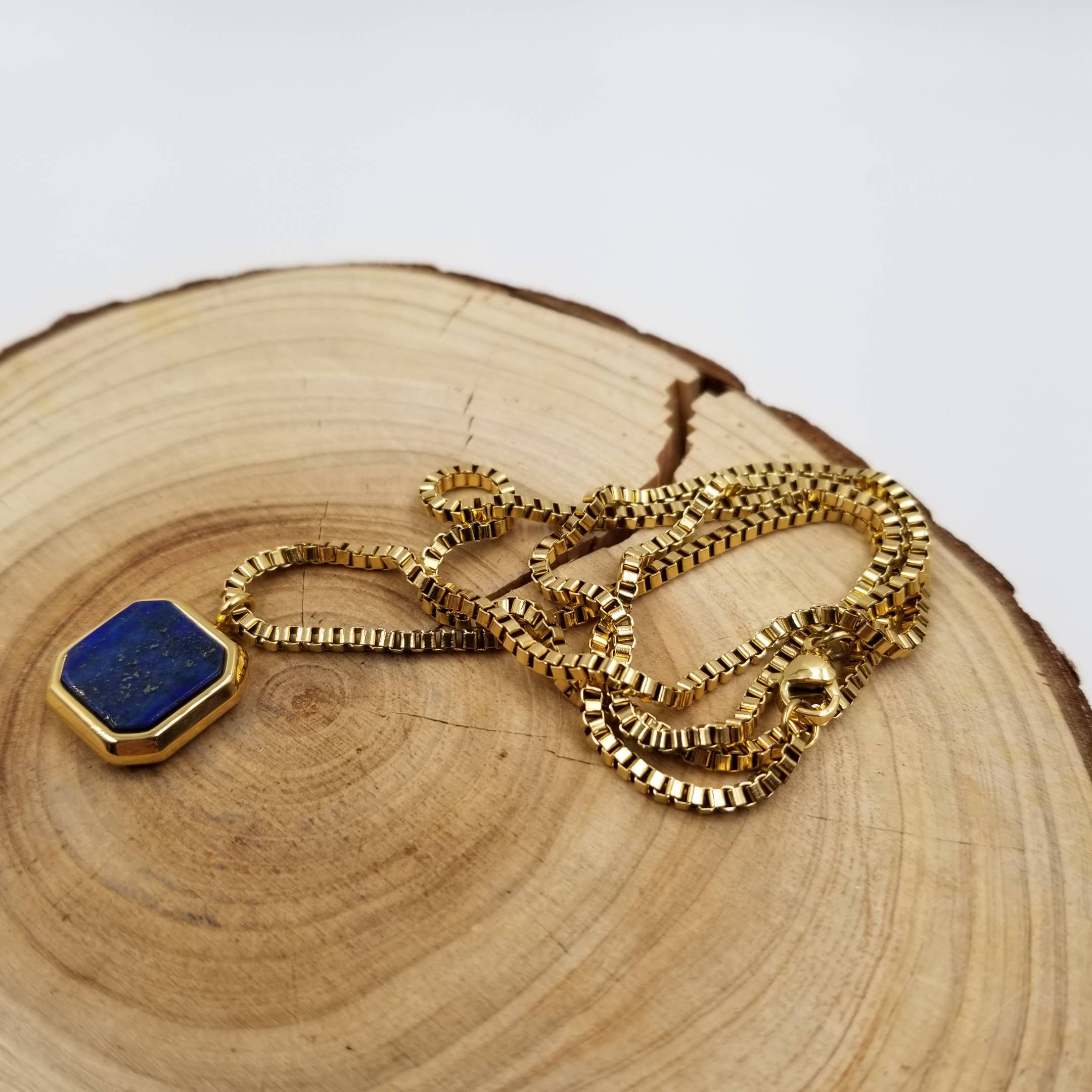CHAKRA JEWELRY - Wholesale Pendant/Charm Necklace - Lapis Lazuli Geometric Square Pendant Necklace3