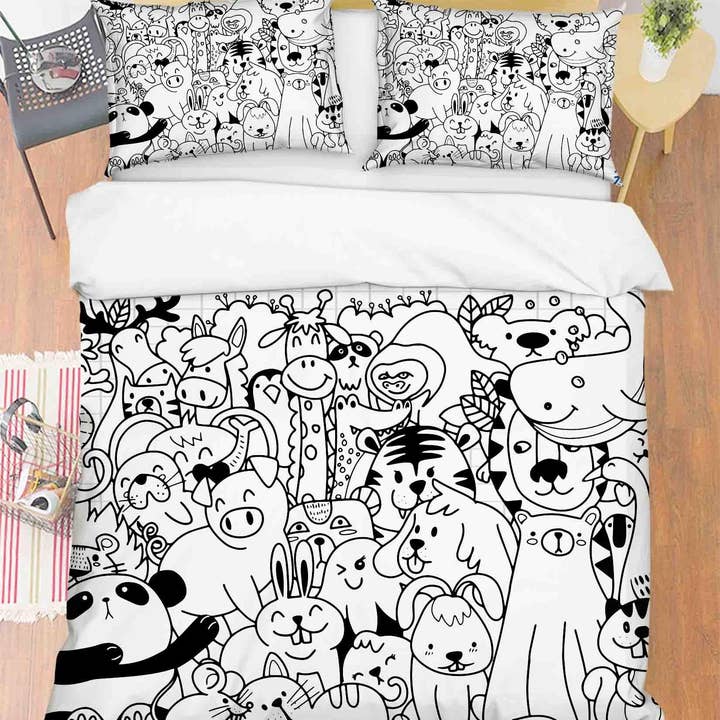 Jess Art Decoration - Wholesale Bedding set - 3D Cartoon Animal Pattern Doodle Quilt Cover Set Bedding Set Duvet Cover Pillowcases 72