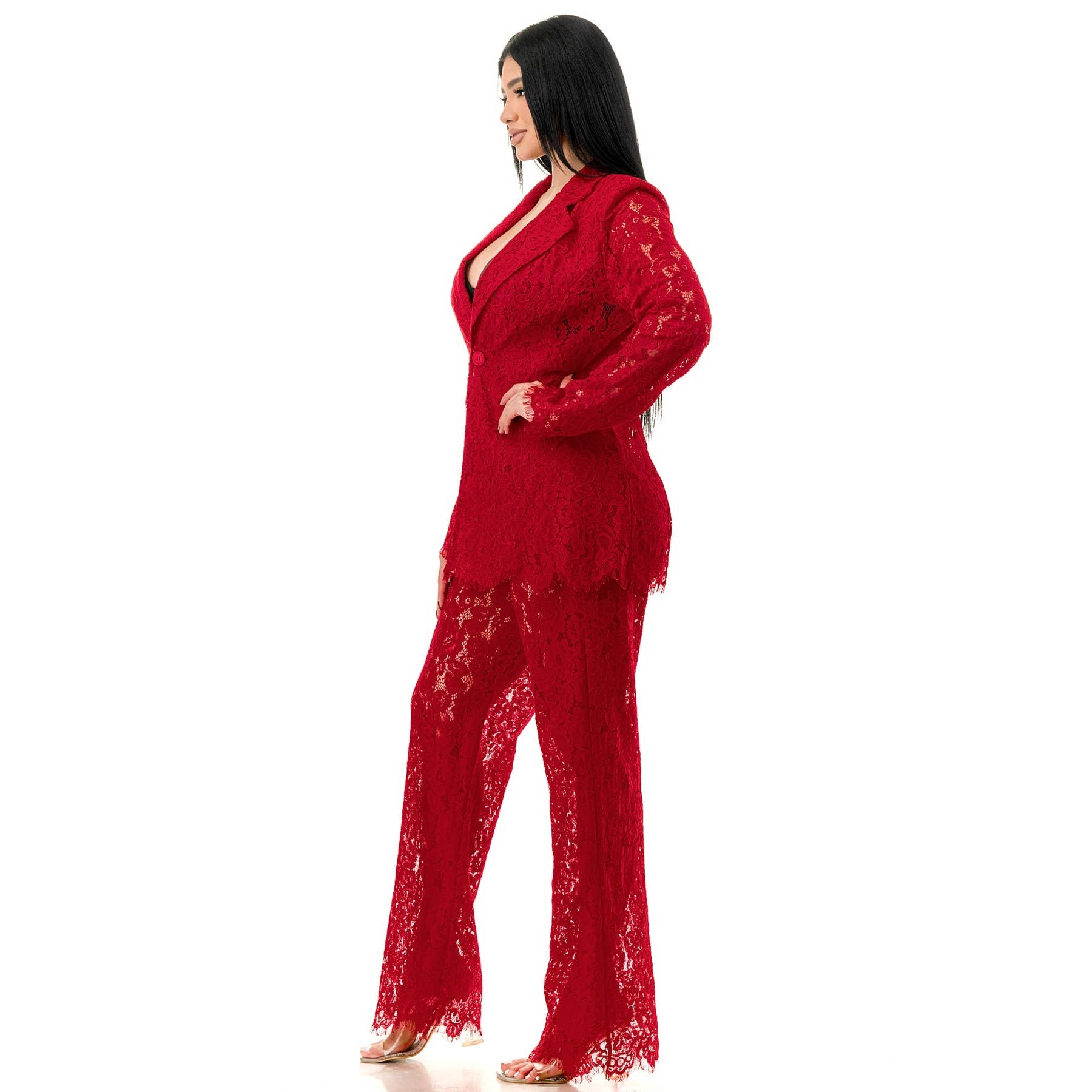 DORCAS - Wholesale Set met top en broek (GEEN Loungewear) - Dames - Lange Mouw Kant Blazer en Kant Broek Pak Set10