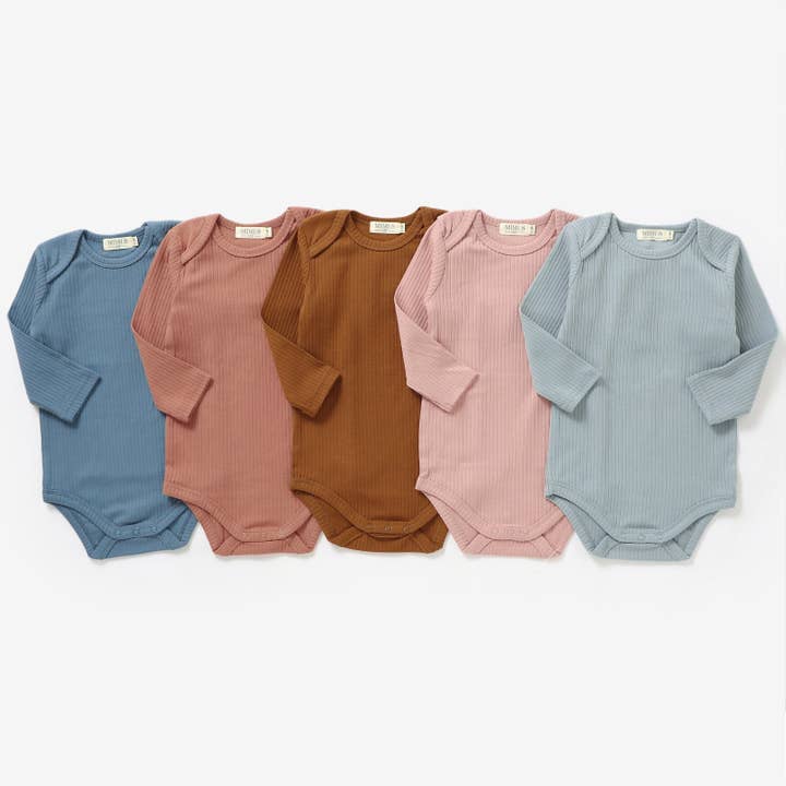 The Coby - Burnt Umber- Long sleeved organic cotton bodysuit for wholesale on Faire1