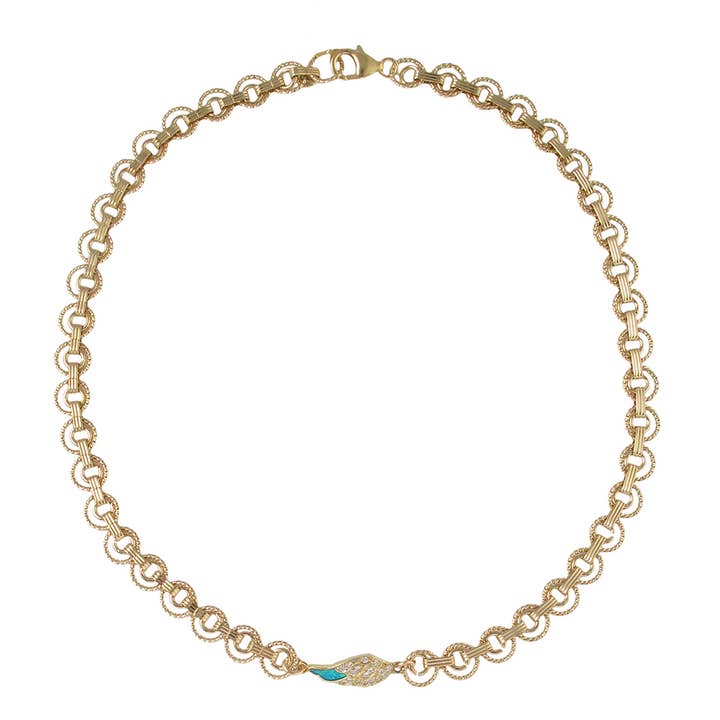 Blue Opal Diamond Illusion Angel Wing Gold Necklace for wholesale by Cielo Moon x Devon Leigh