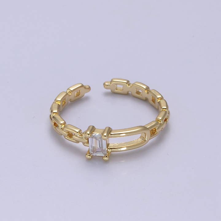 Aim Eternal - Wholesale Multi-Stone Ring - 24K Gold Filled Belt Buckle Ring in Gold & Silver, Minimalist Cable Link Chain Ring with CZ Crystal Cubic Zirconia, S-341