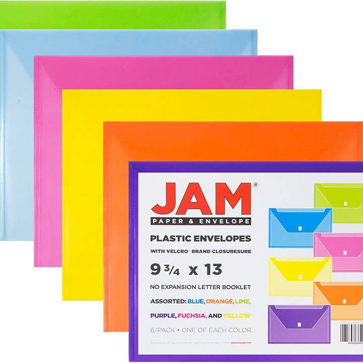 JAM PAPER - Wholesale Envelopes - Plastic Envelopes with Hook & Loop Closure, 6-Pack