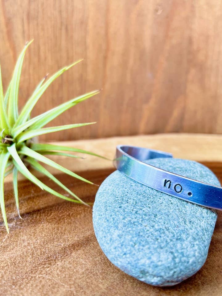 "No." Hand Stamped Metal Cuff Bracelet for wholesale by Adventures in Bloom