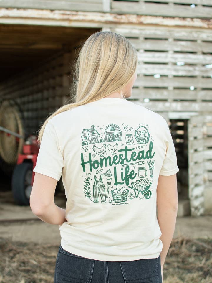 Western 'Homestead Life' Ivory Graphic Tee for wholesale by American Farm Company
