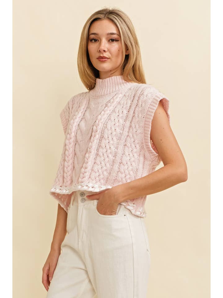 Cloud Ten - Wholesale Knit Sweater - Women's - CSW13362K - CABLE KNIT DROP SHOULDER CONTRAST STITCH SWEATER