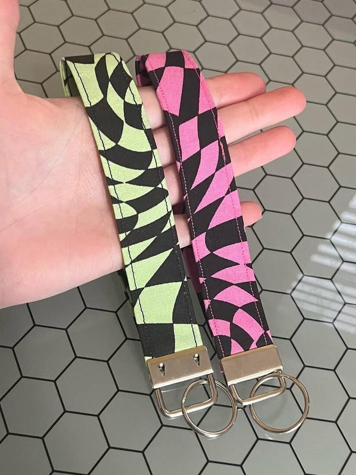 Green and Pink Mod Racing Square Key Fob Wristlet Keychain Key Fob for wholesale by Jbird Handcrafted