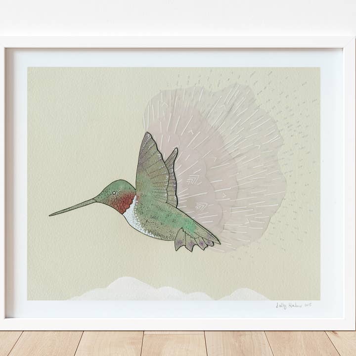 ”Flyktig” - Hummingbird Print, oinramad för wholesale av Sadly Harmless Illustration