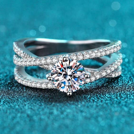 Four-Prong Moissanite Engagement Ring in 925 Sterling Silver for wholesale by Perimade & Co. LLC