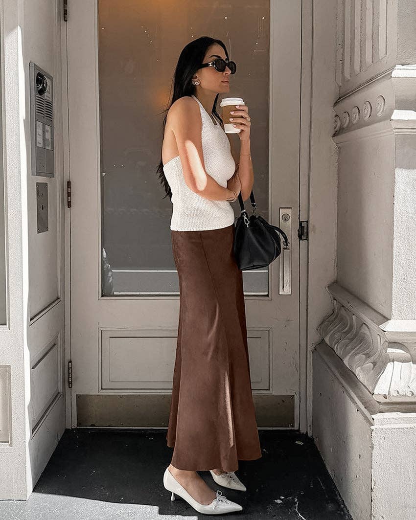 Marayn - Wholesale Skirt - Women's - Vintage Brown Knit Midi Skirt Chic Fall Style1